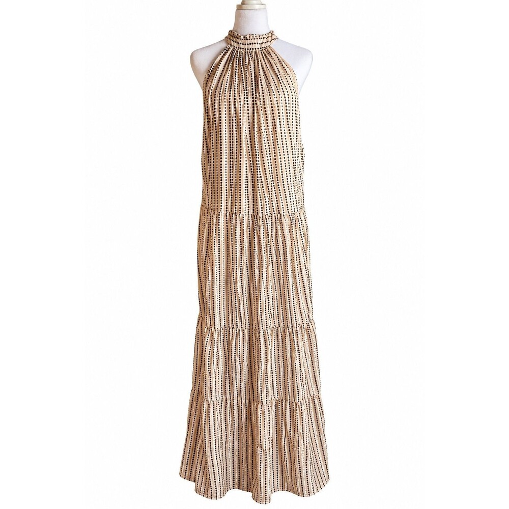 Apiece Apart Organic Cotton Polka Dot Halter Maxi Dress Size 8 Tiered Maxi